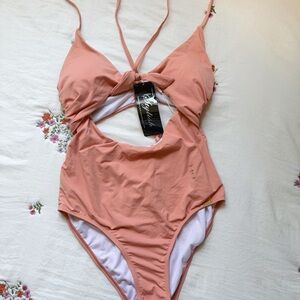 Peachy Pink One-Piece Swimsuit with Front Cutout - Brand: